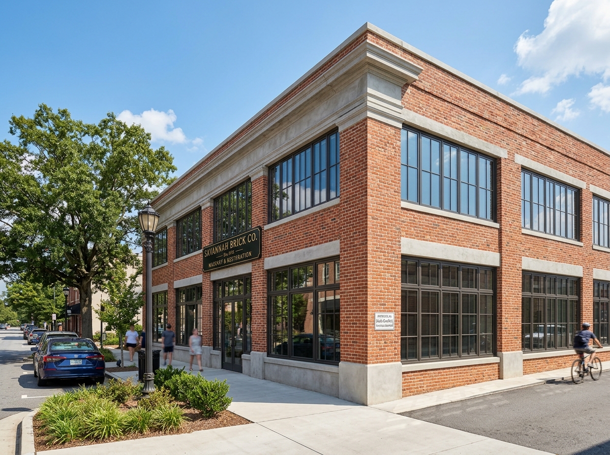 Pristine restored commercial masonry wall treated with anti-graffiti protective barrier
